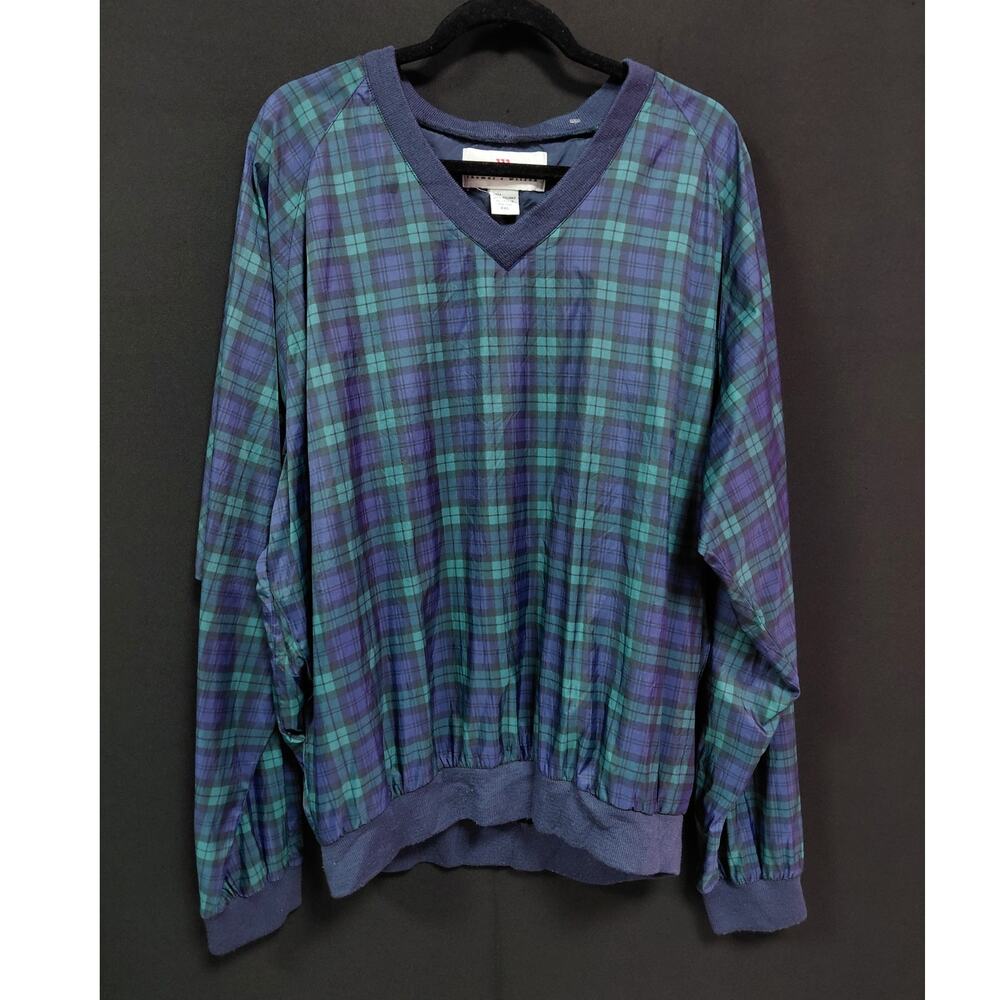 thomas e wilson Plaid V-Neck Sweater Blue Green Knit Long Sleeve Men Size XXL